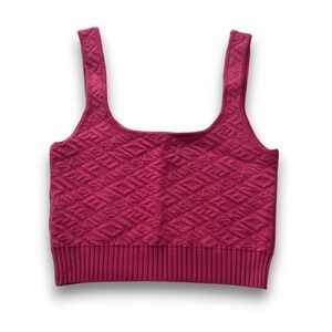 Fendi x Skims Pink Embossed Logo Knit Crop Tank Top FZD765 A7UB Size 4 IT 38